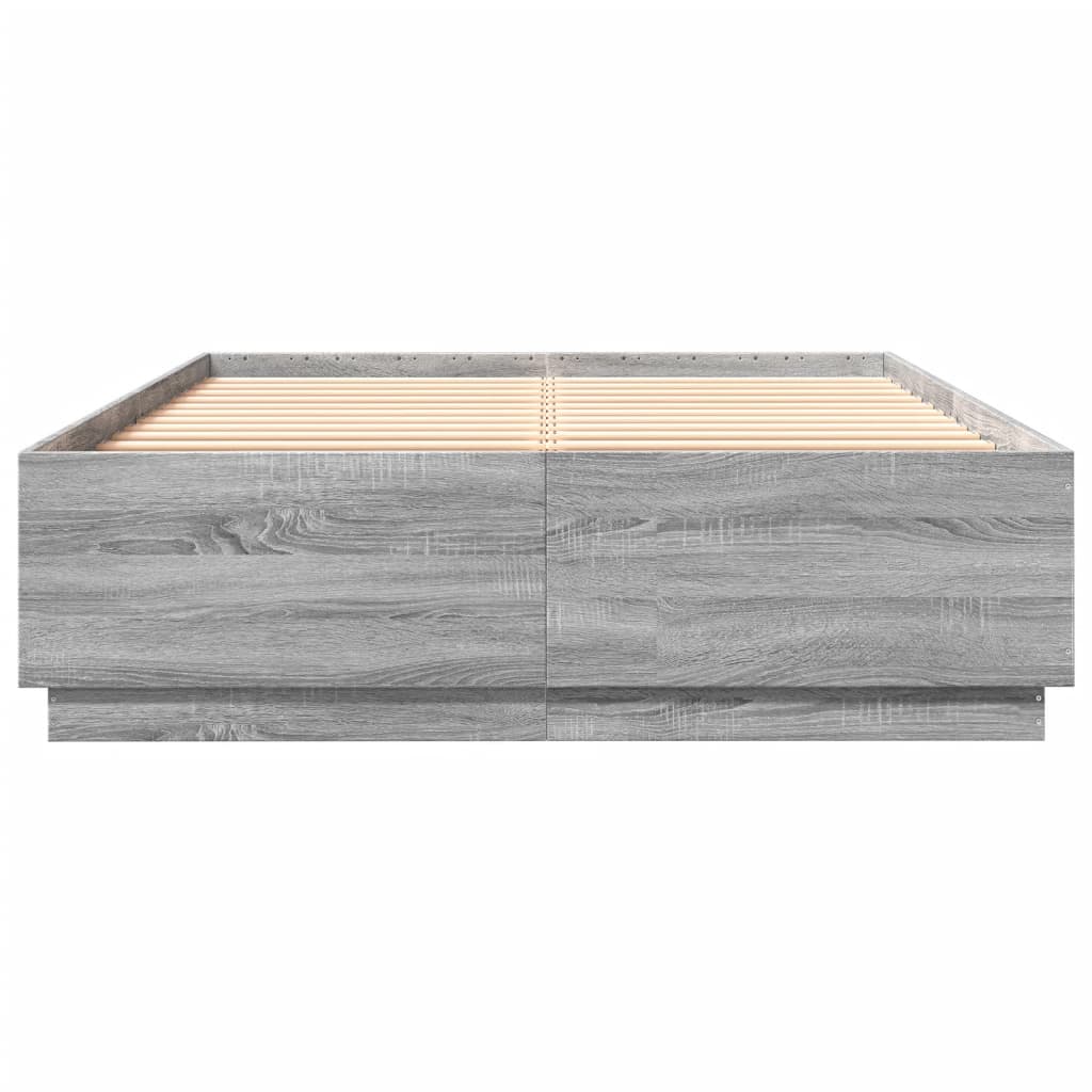 sengeramme med LED-lys 150x200 cm konstrueret træ grå sonoma-eg