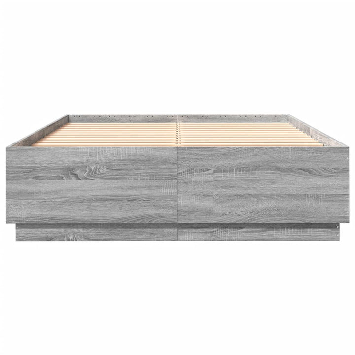 sengeramme med LED-lys 150x200 cm konstrueret træ grå sonoma-eg