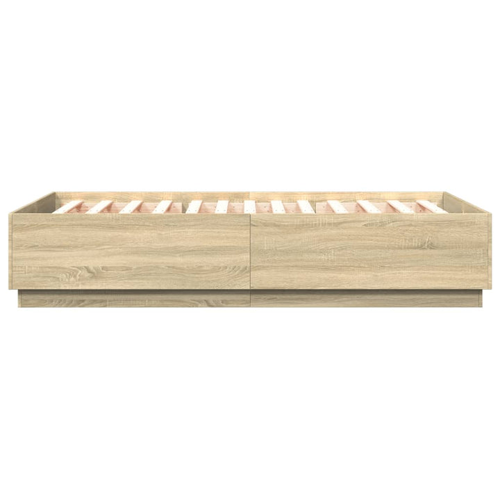 sengeramme med LED-lys 140x200 cm konstrueret træ sonoma-eg