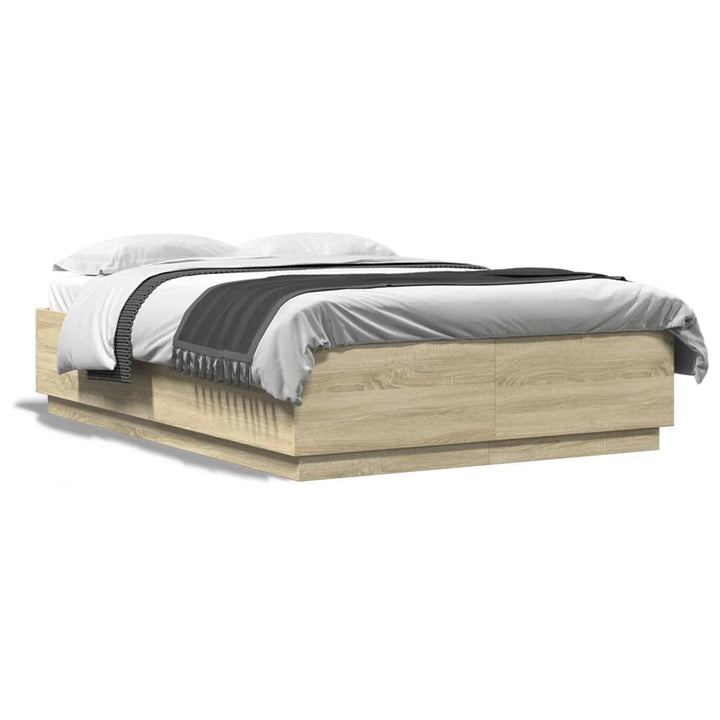 sengeramme med LED-lys 120x200 cm konstrueret træ sonoma-eg