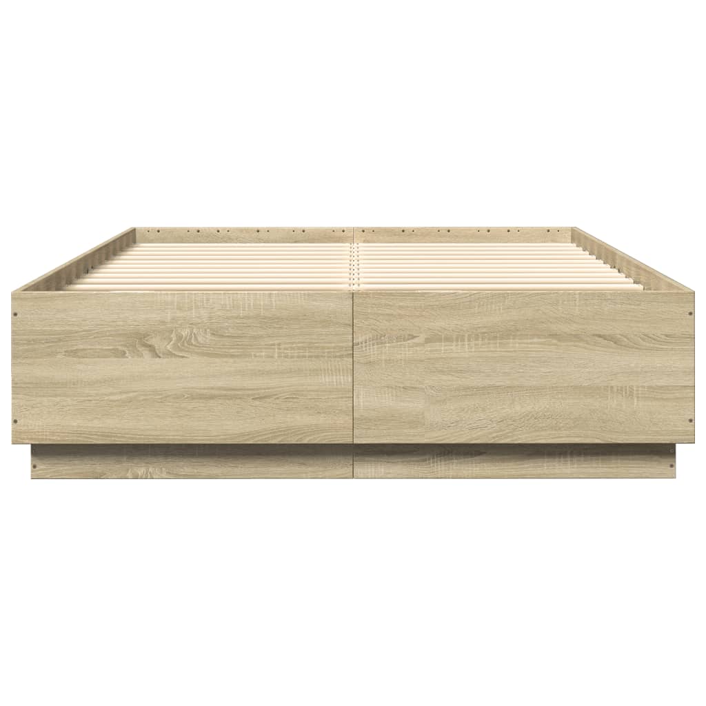 sengeramme med LED-lys 120x200 cm konstrueret træ sonoma-eg