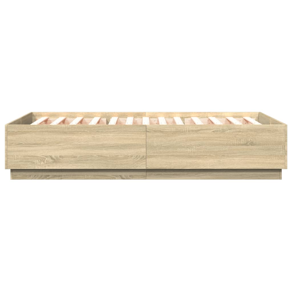sengeramme med LED-lys 120x200 cm konstrueret træ sonoma-eg