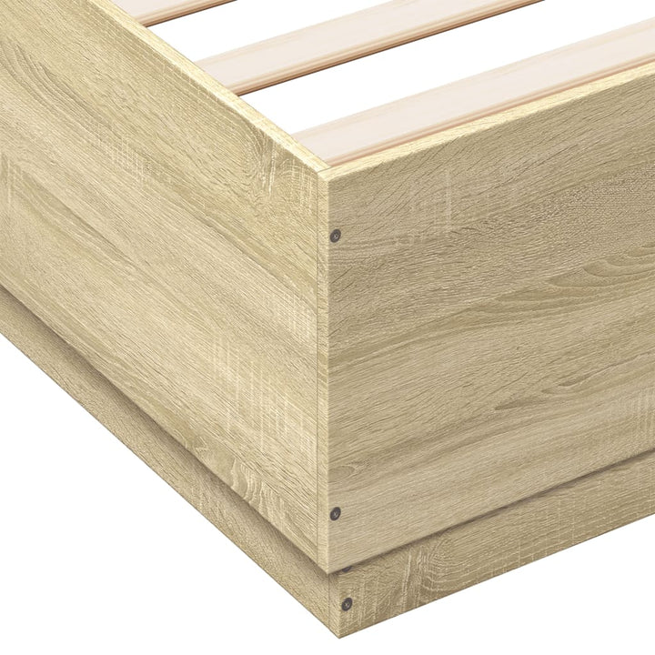 sengeramme med LED-lys 120x200 cm konstrueret træ sonoma-eg