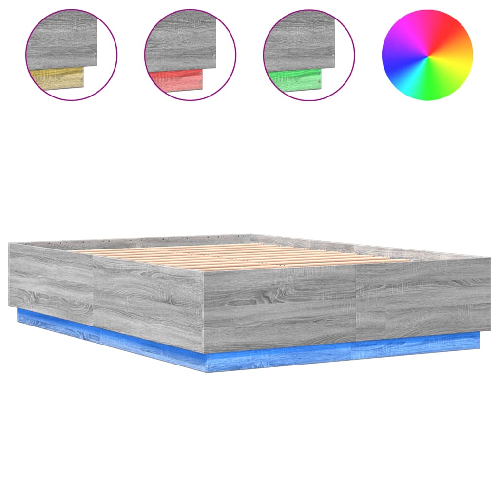 sengeramme med LED-lys 120x200 cm konstrueret træ grå sonoma-eg