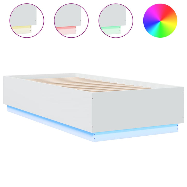 sengeramme med LED-lys 100x200 cm konstrueret træ hvid