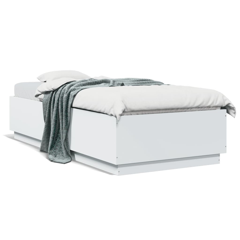 sengeramme med LED-lys 100x200 cm konstrueret træ hvid