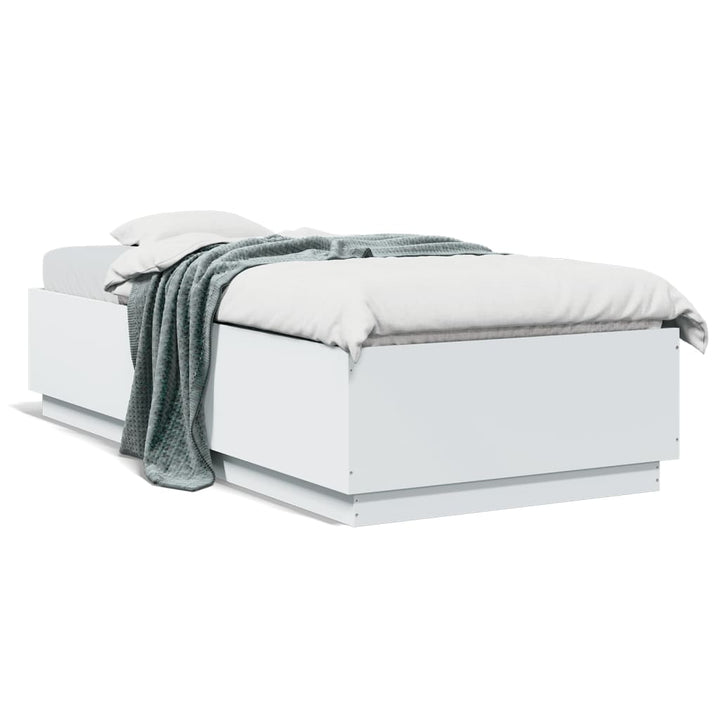 sengeramme med LED-lys 100x200 cm konstrueret træ hvid