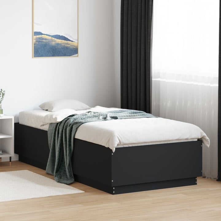 sengeramme med LED-lys 100x200 cm konstrueret træ sort