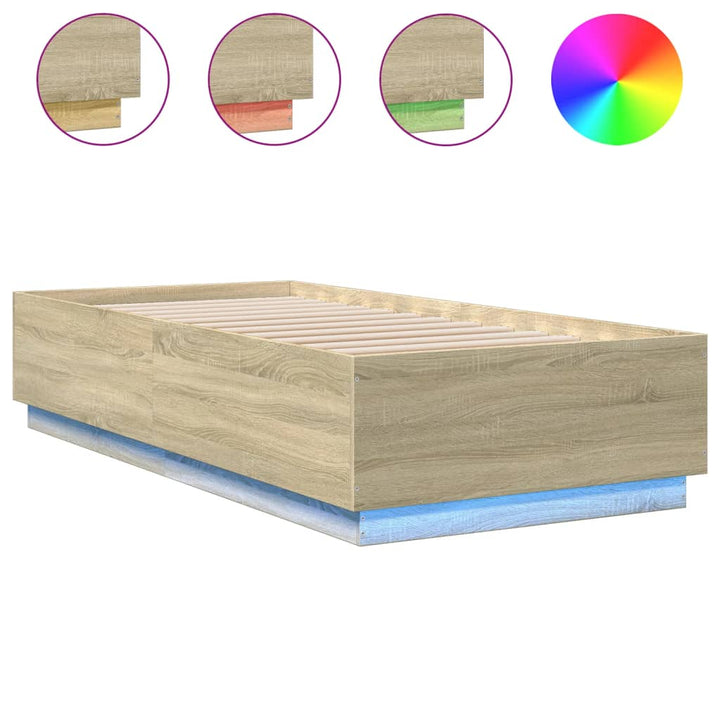 sengeramme med LED-lys 100x200 cm konstrueret træ sonoma-eg