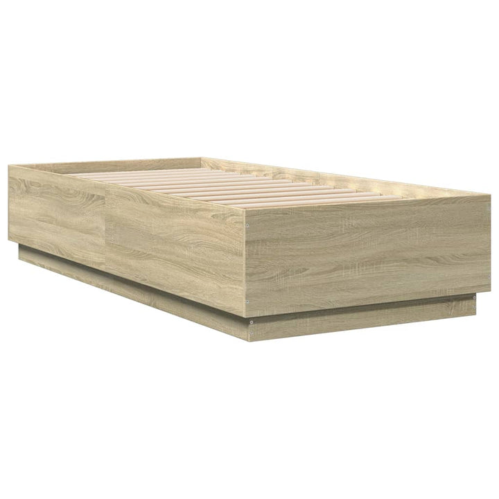 sengeramme med LED-lys 100x200 cm konstrueret træ sonoma-eg