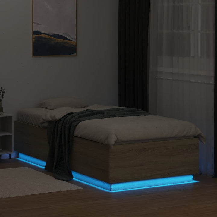 sengeramme med LED-lys 100x200 cm konstrueret træ sonoma-eg