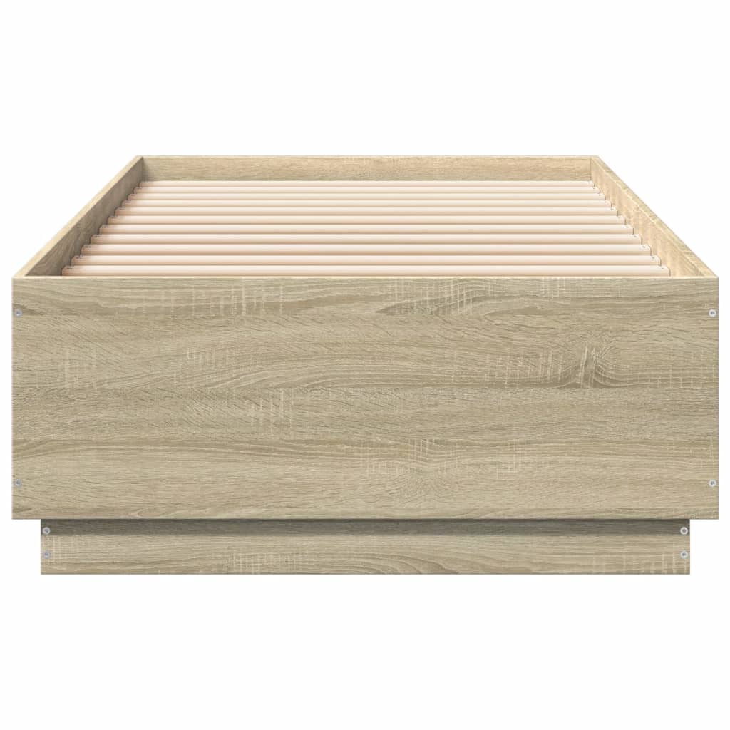 sengeramme med LED-lys 100x200 cm konstrueret træ sonoma-eg