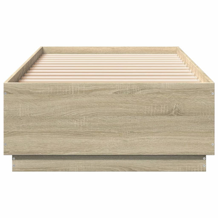 sengeramme med LED-lys 100x200 cm konstrueret træ sonoma-eg