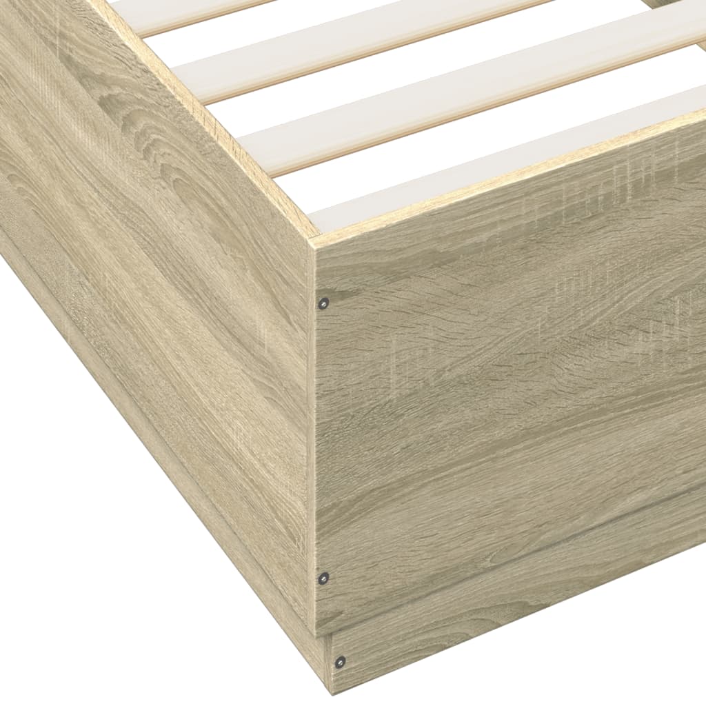 sengeramme med LED-lys 100x200 cm konstrueret træ sonoma-eg