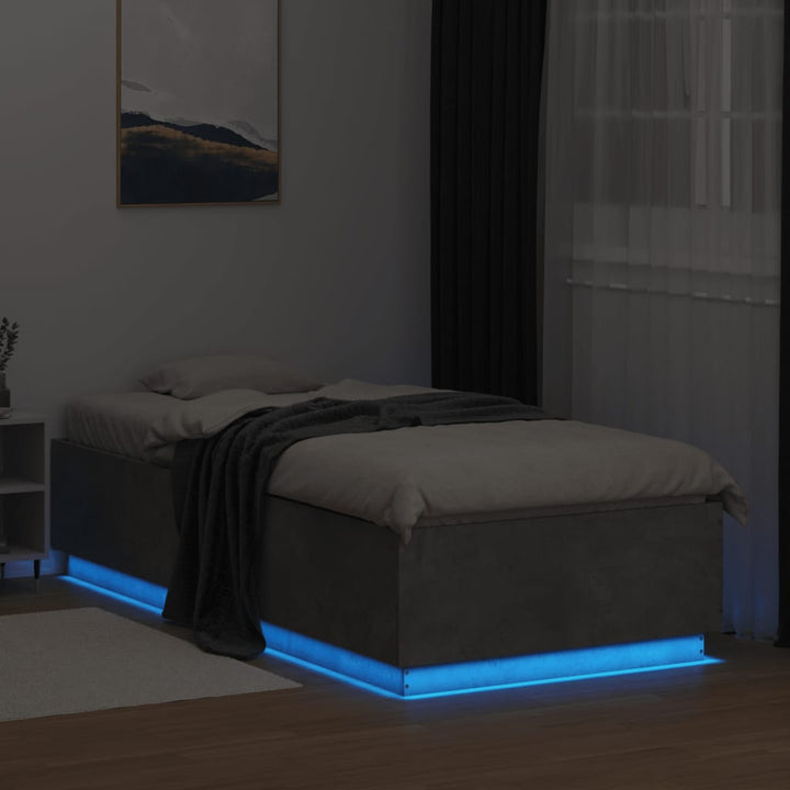 sengeramme med LED-lys 100x200 cm konstrueret træ betongrå