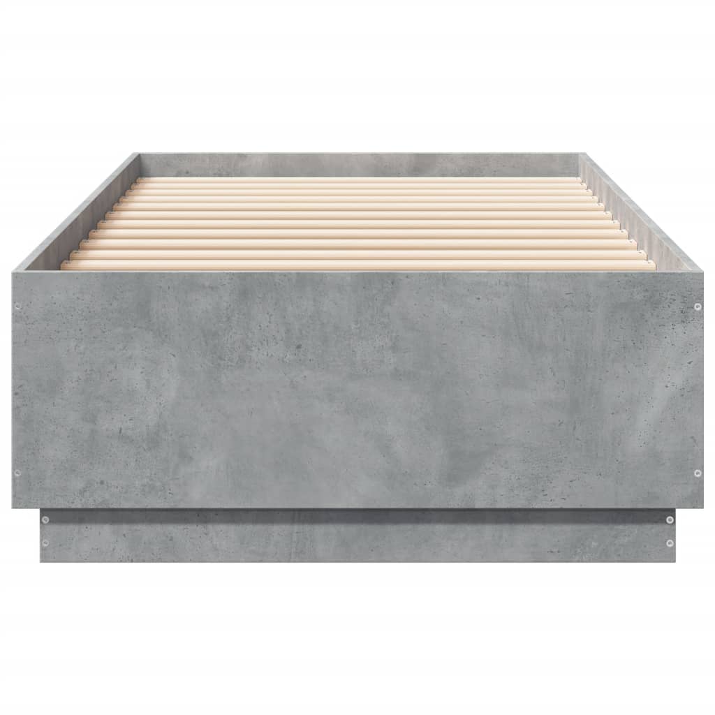 sengeramme med LED-lys 100x200 cm konstrueret træ betongrå