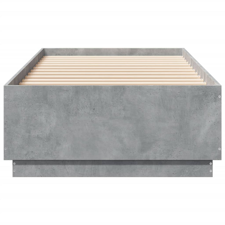 sengeramme med LED-lys 100x200 cm konstrueret træ betongrå