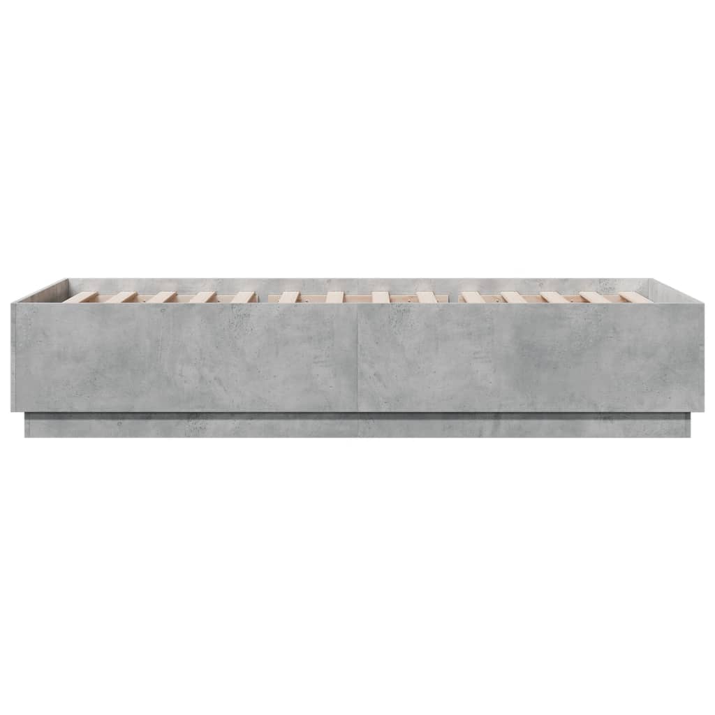 sengeramme med LED-lys 100x200 cm konstrueret træ betongrå