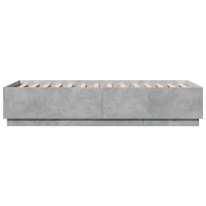 sengeramme med LED-lys 100x200 cm konstrueret træ betongrå