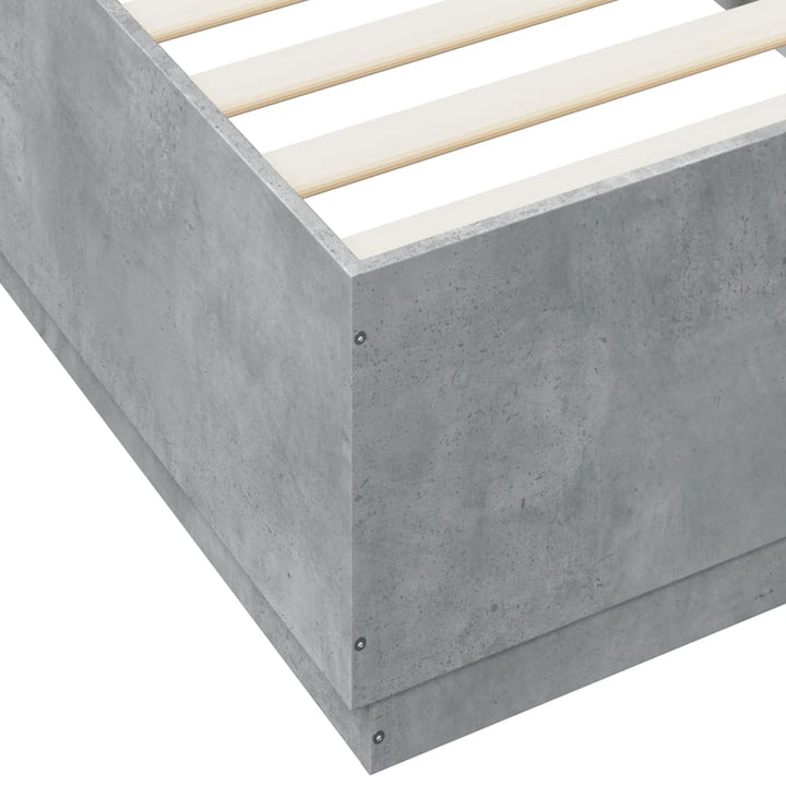 sengeramme med LED-lys 100x200 cm konstrueret træ betongrå