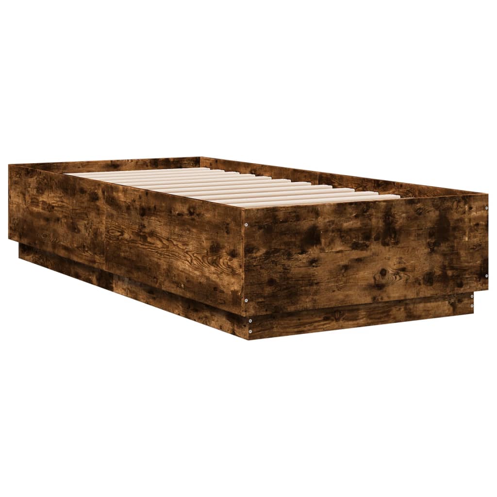 sengeramme med LED-lys 100x200 cm røget egetræsfarve
