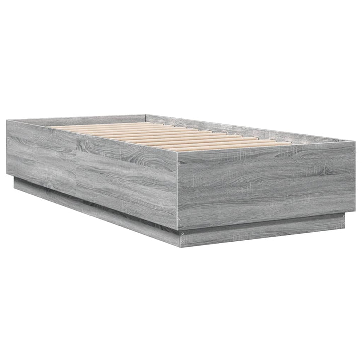 sengeramme med LED-lys 100x200 cm konstrueret træ grå sonoma-eg