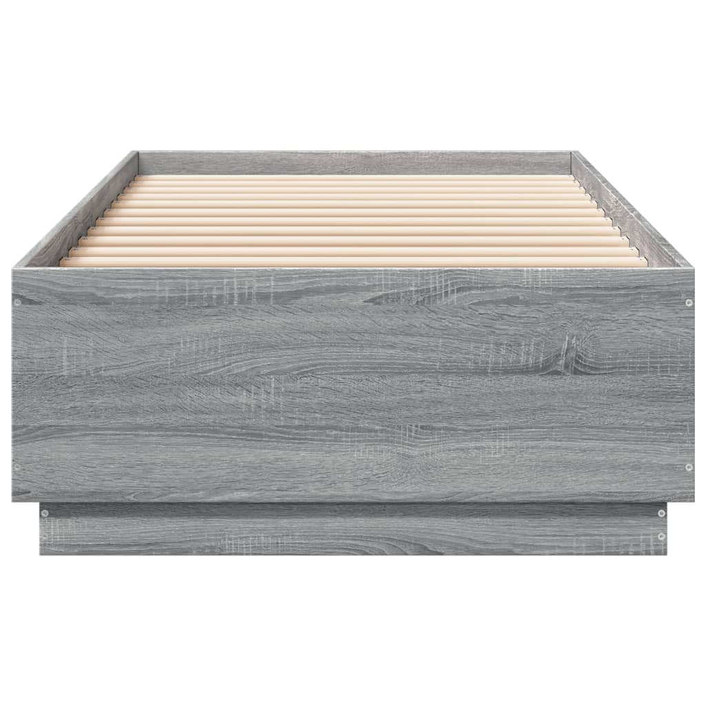 sengeramme med LED-lys 100x200 cm konstrueret træ grå sonoma-eg