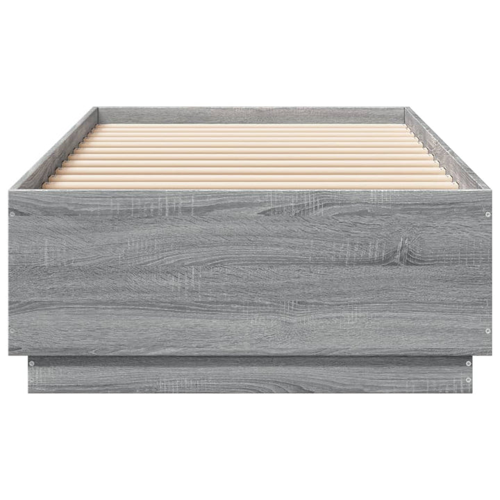 sengeramme med LED-lys 100x200 cm konstrueret træ grå sonoma-eg