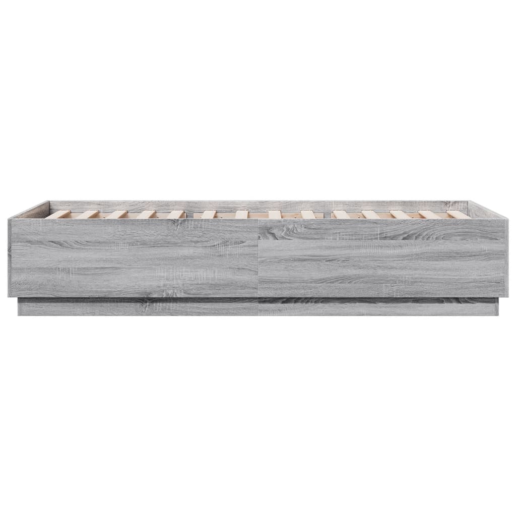 sengeramme med LED-lys 100x200 cm konstrueret træ grå sonoma-eg