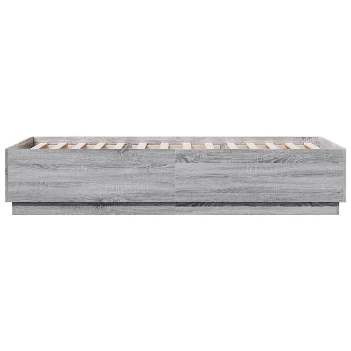 sengeramme med LED-lys 100x200 cm konstrueret træ grå sonoma-eg