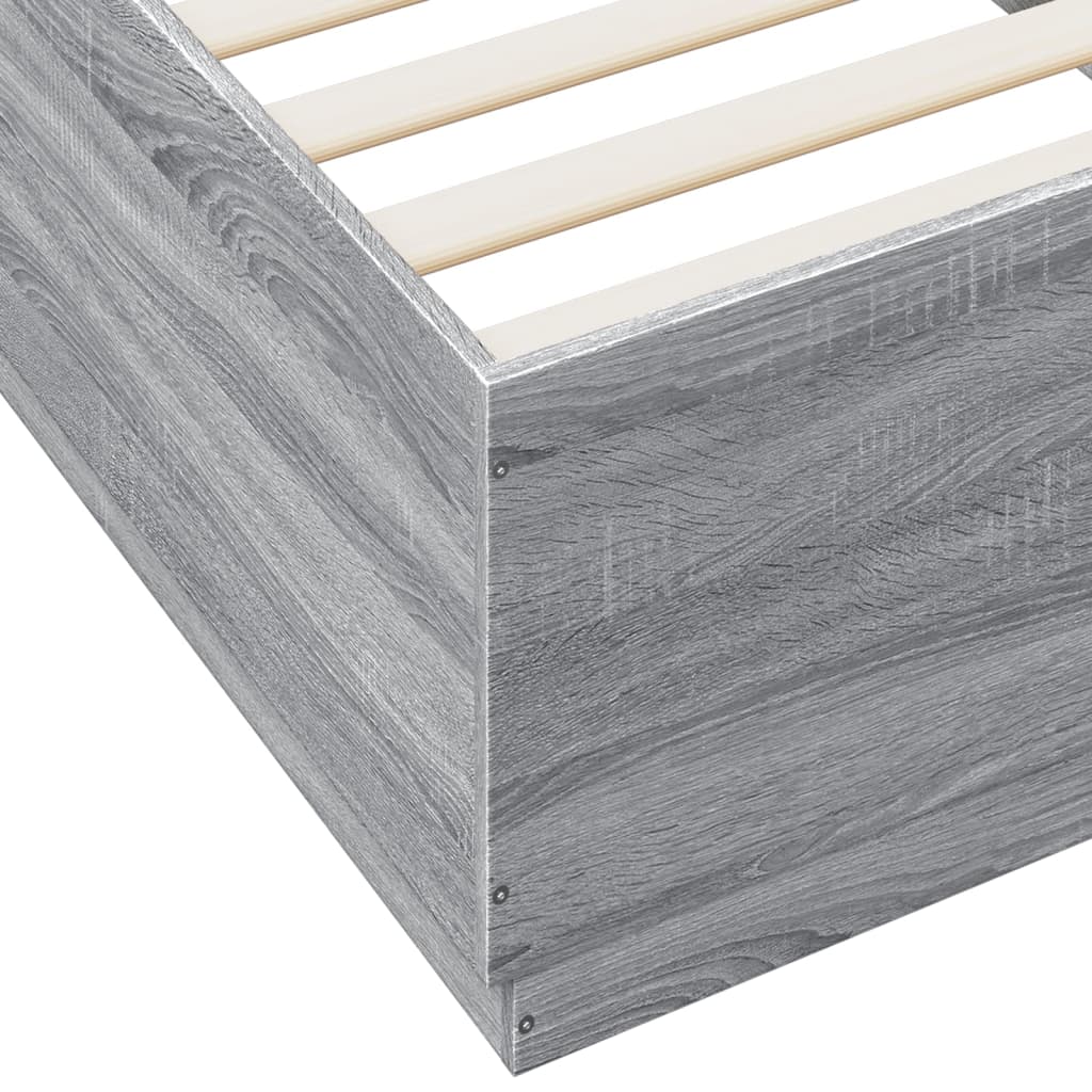 sengeramme med LED-lys 100x200 cm konstrueret træ grå sonoma-eg