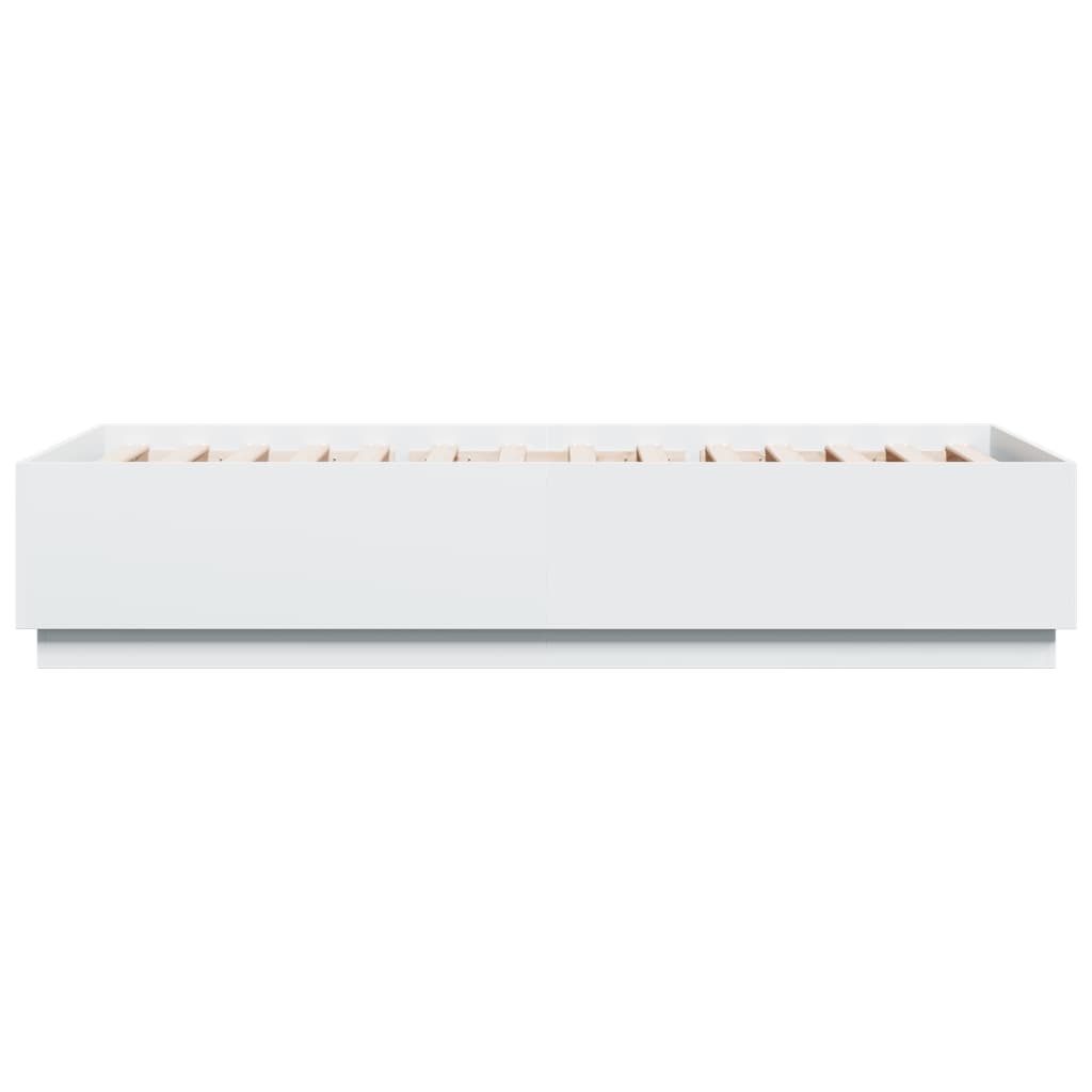 sengeramme med LED-lys 90x200 cm konstrueret træ hvid
