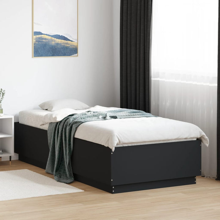 sengeramme med LED-lys 90x200 cm konstrueret træ sort