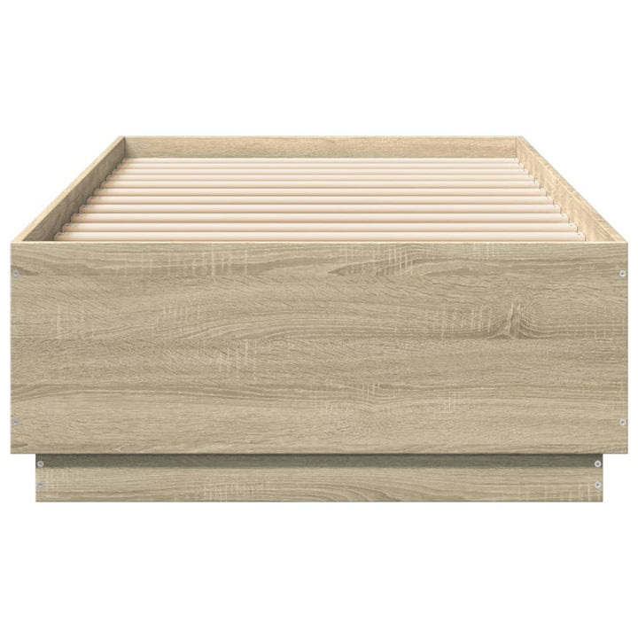 sengeramme med LED-lys 90x200 cm konstrueret træ sonoma-eg