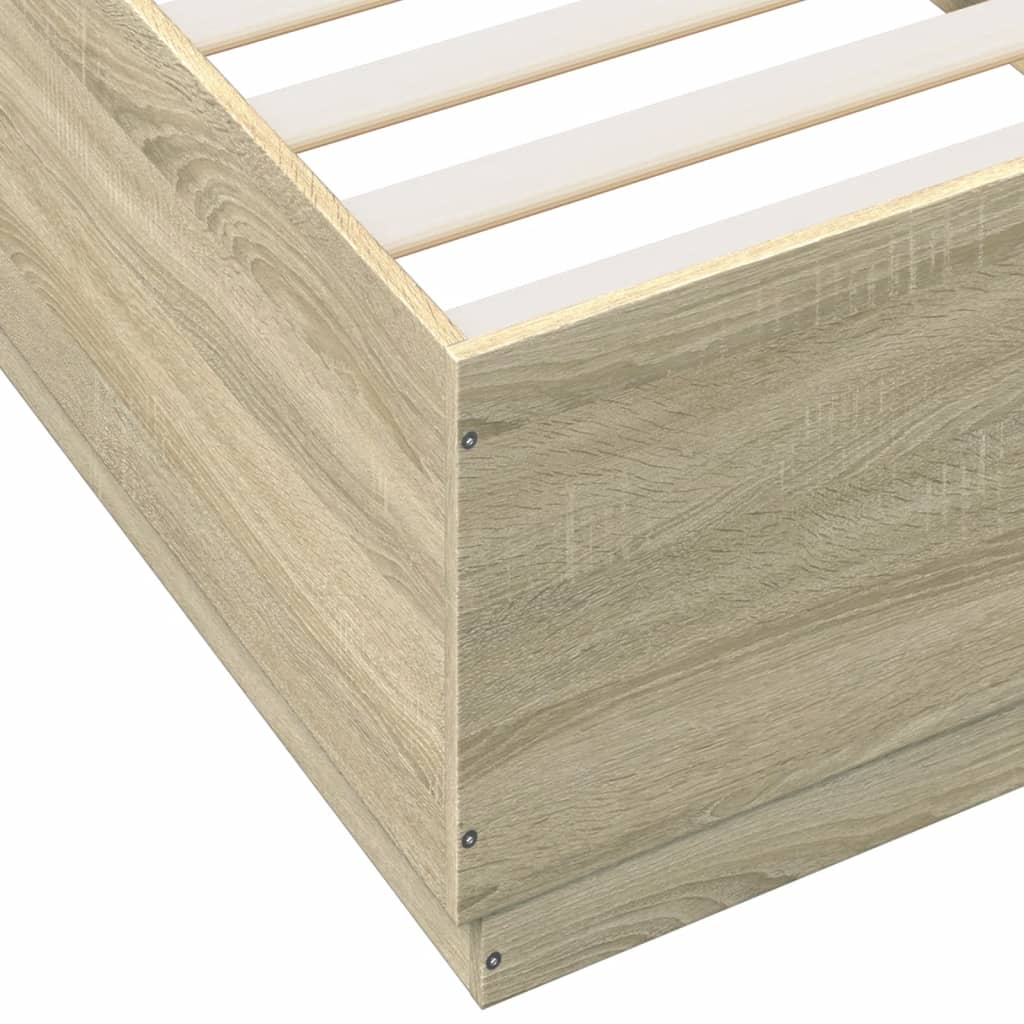 sengeramme med LED-lys 90x200 cm konstrueret træ sonoma-eg