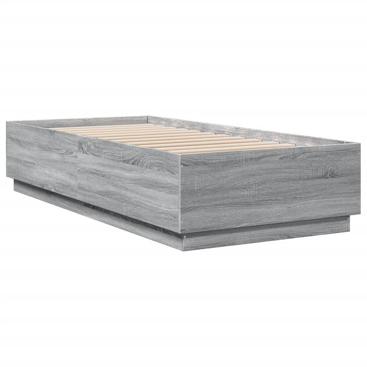 sengeramme med LED-lys 90x200 cm konstrueret træ grå sonoma-eg
