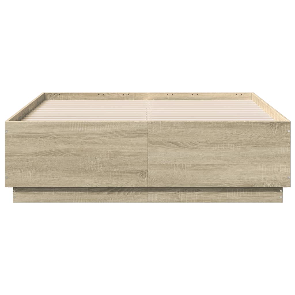 sengeramme med LED-lys 140x190 cm konstrueret træ sonoma-eg