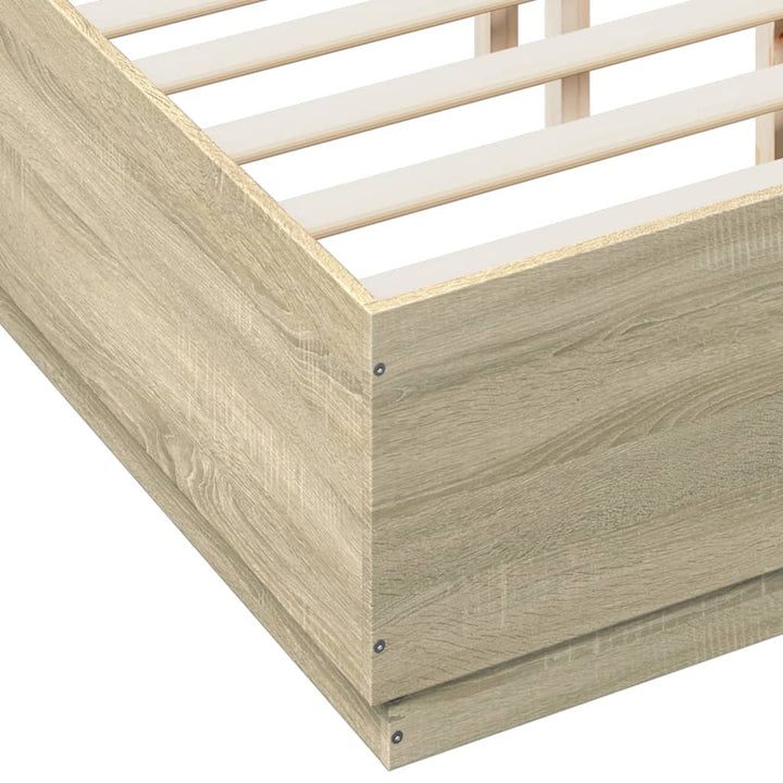 sengeramme med LED-lys 140x190 cm konstrueret træ sonoma-eg