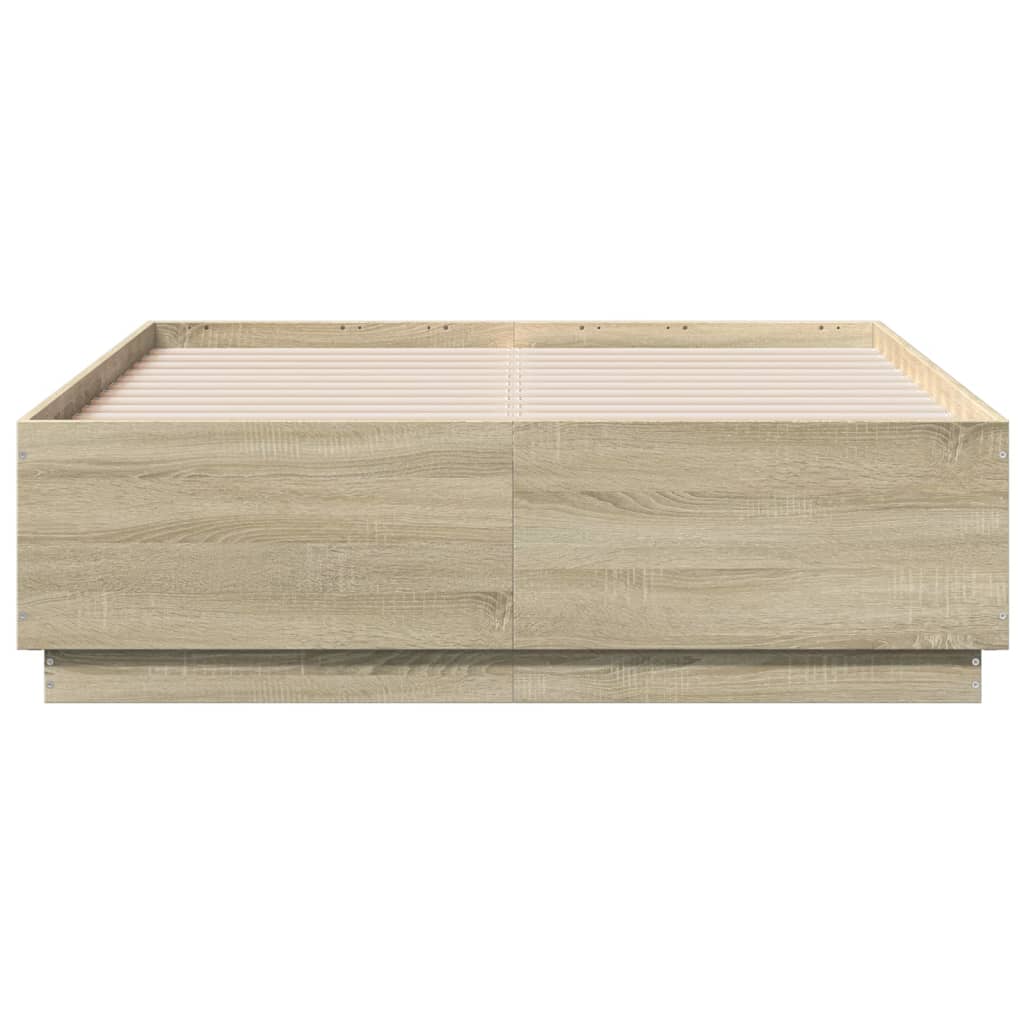 sengeramme med LED-lys 135x190 cm konstrueret træ sonoma-eg