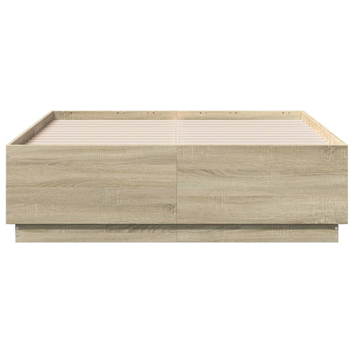 sengeramme med LED-lys 135x190 cm konstrueret træ sonoma-eg