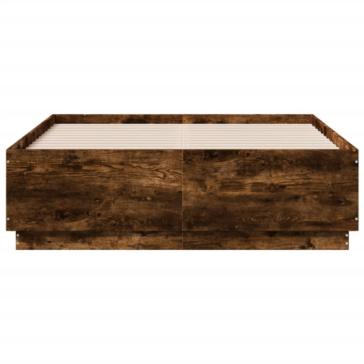 sengeramme med ED-lys 135x190 cm konstrueret træ røget eg
