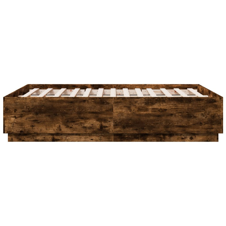 sengeramme med ED-lys 135x190 cm konstrueret træ røget eg