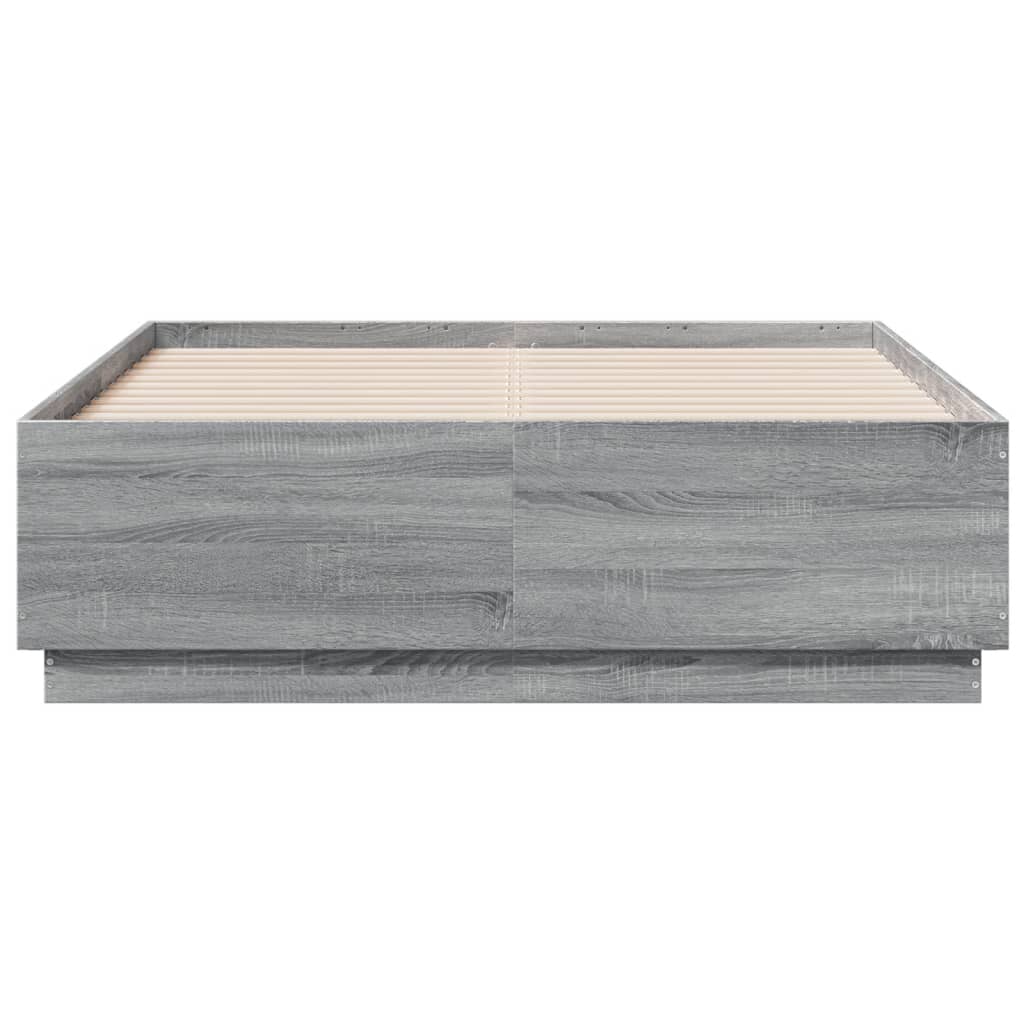 sengeramme med ED-lys 135x190 cm konstrueret træ grå sonoma