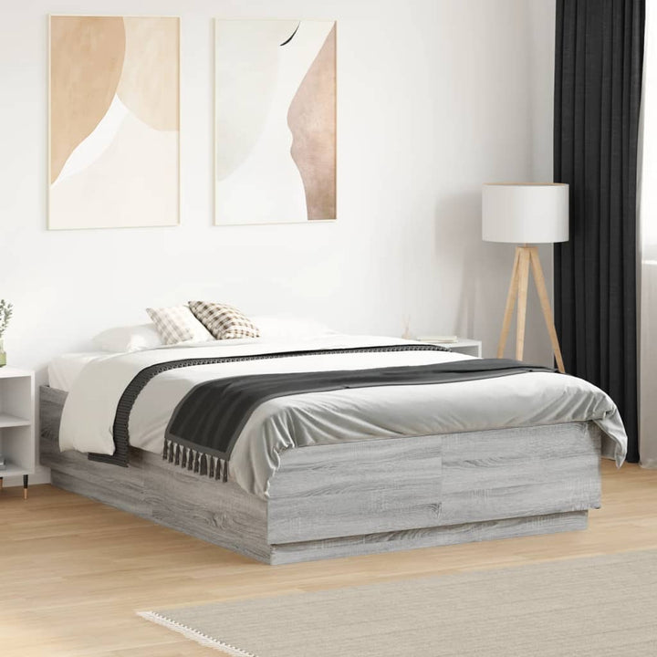 sengeramme med ED-lys 135x190 cm konstrueret træ grå sonoma