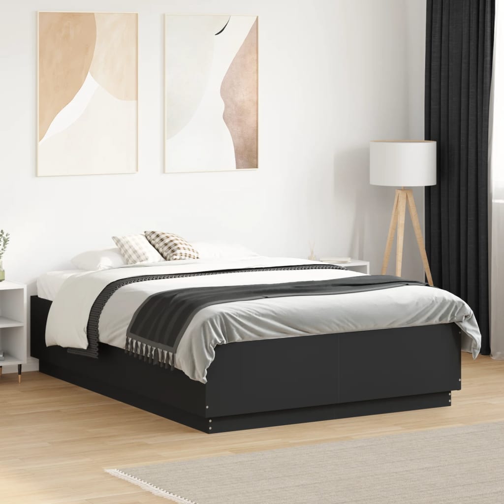 sengeramme med LED-lys 120x190 cm konstrueret træ sort