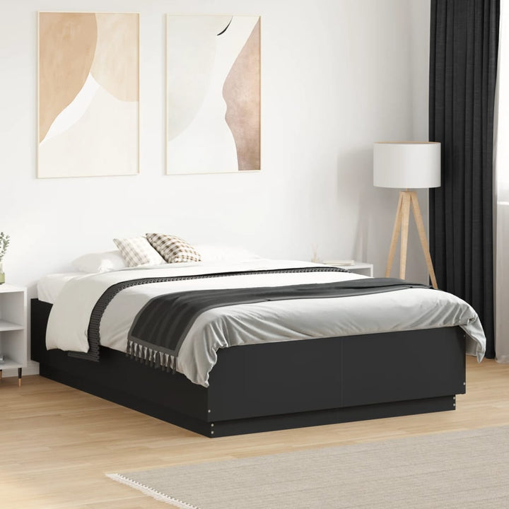 sengeramme med LED-lys 120x190 cm konstrueret træ sort