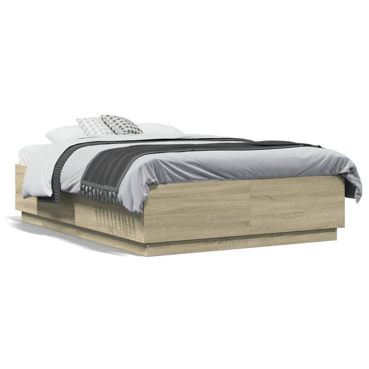 sengeramme med LED-lys 120x190 cm konstrueret træ sonoma-eg