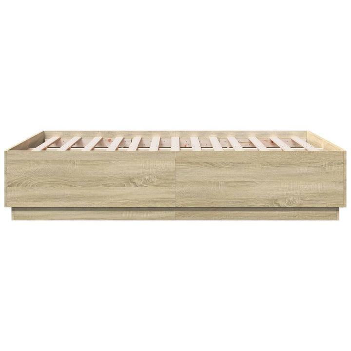 sengeramme med LED-lys 120x190 cm konstrueret træ sonoma-eg