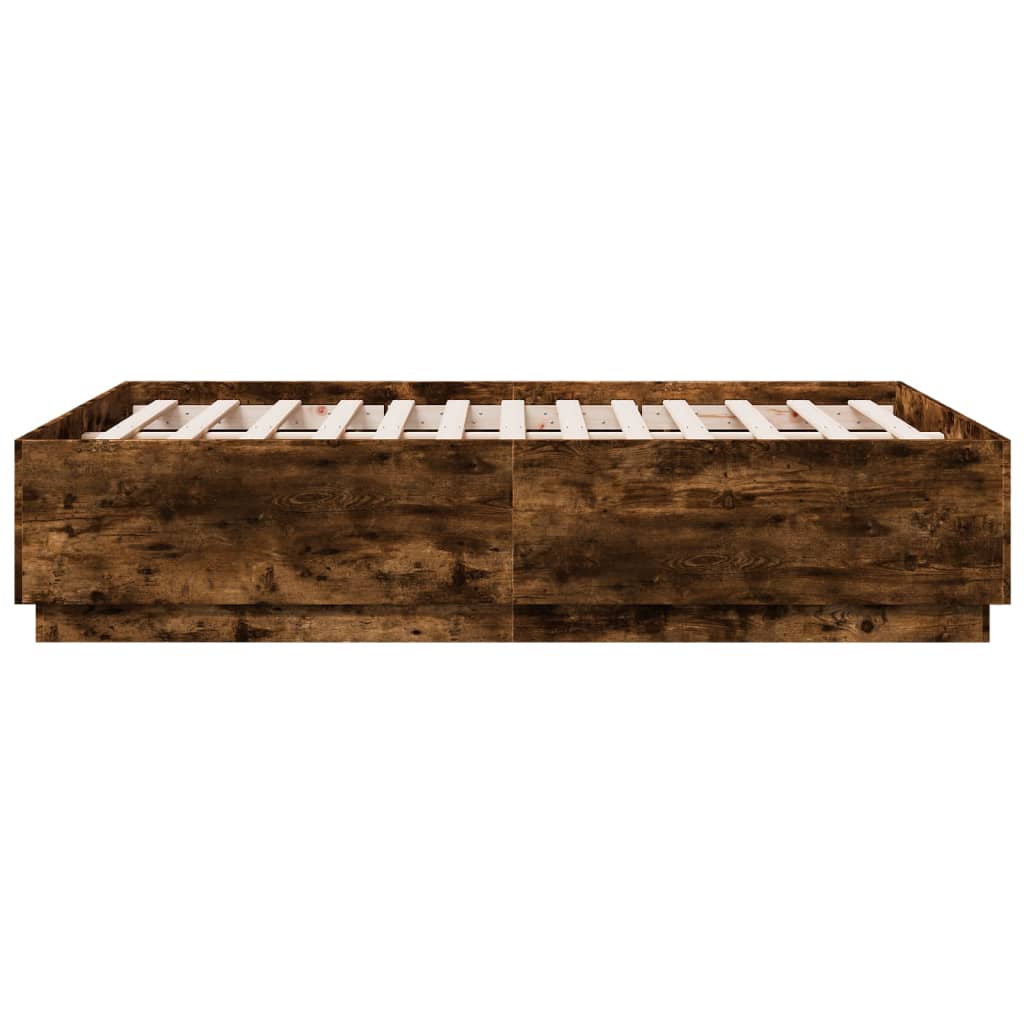 sengeramme med LED-lys 120x190 cm konstrueret træ røget eg