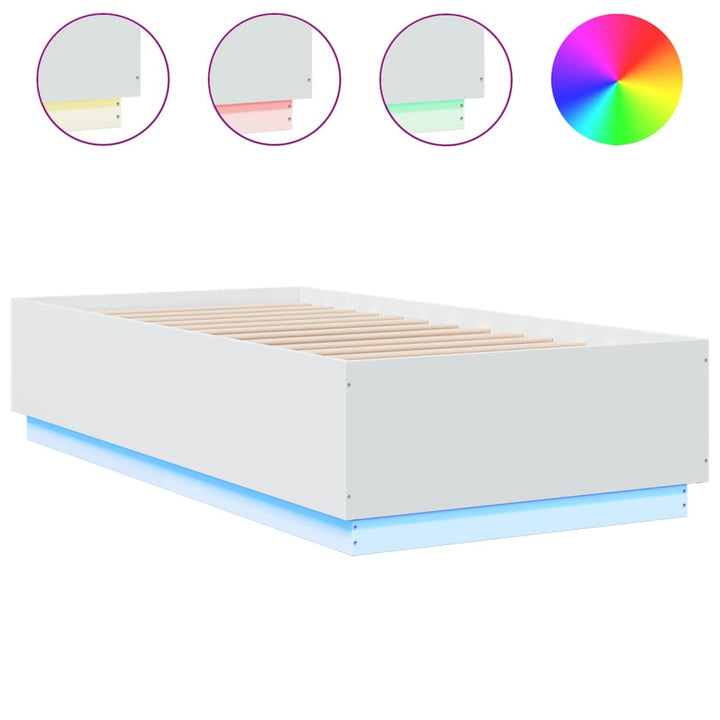 sengeramme med LED-lys 90x190 cm konstrueret træ hvid